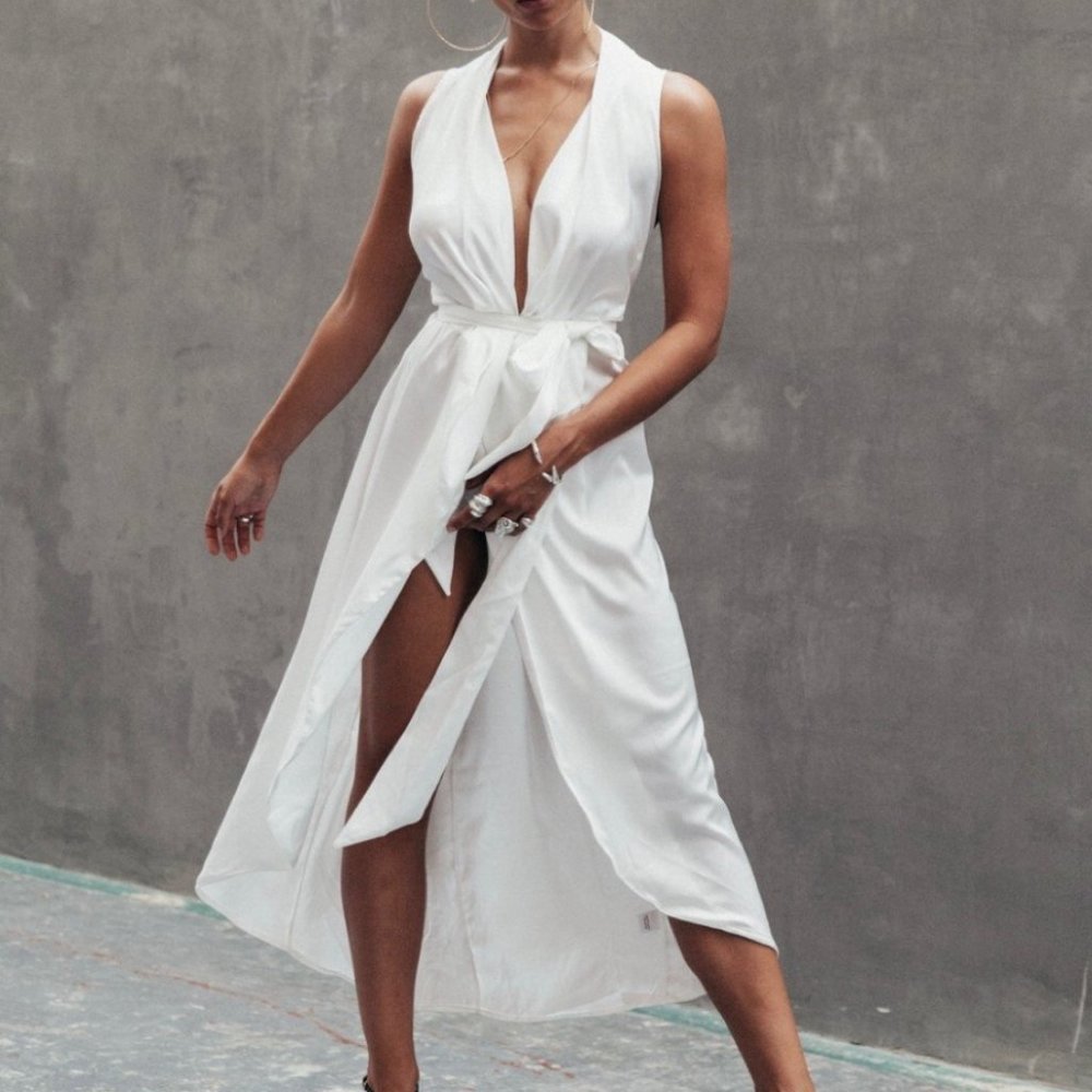 "Never Fully Dressed" White Wrap Dress No sleeves